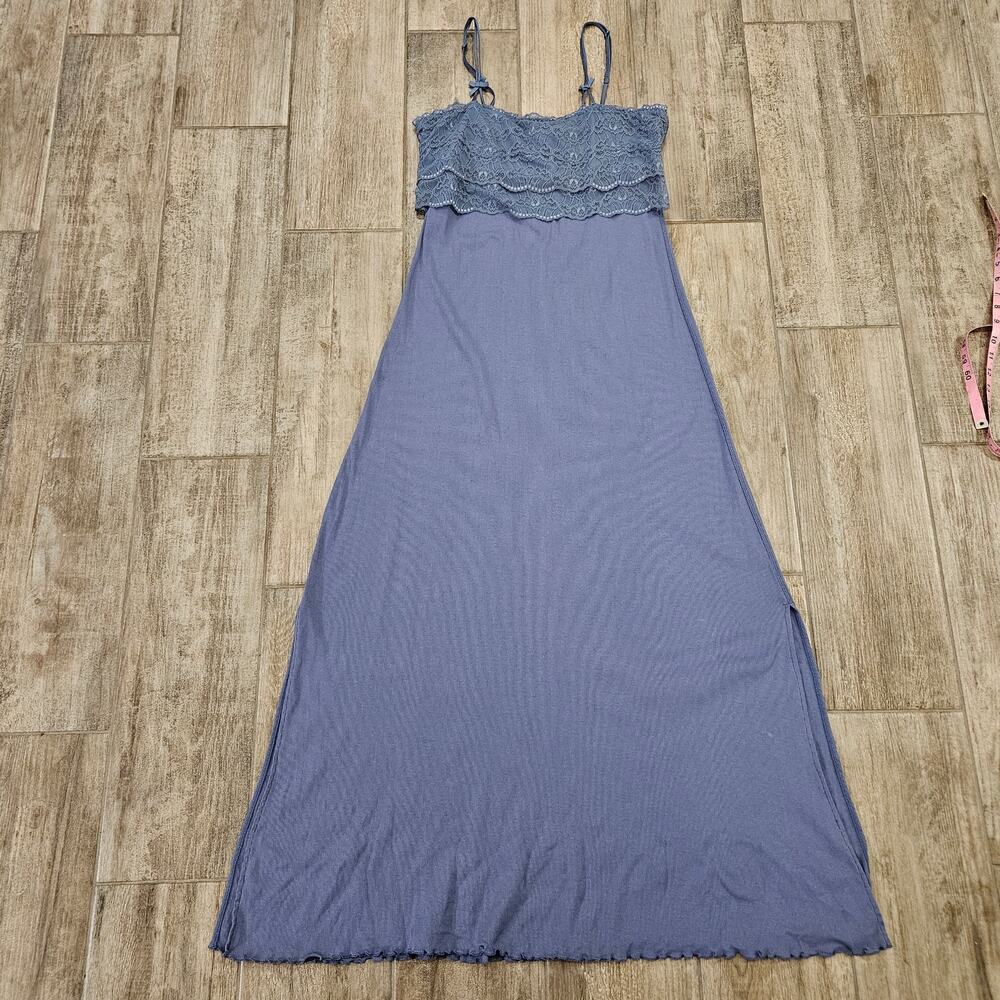 Soft Surroundings Dress Womens Size M Baby‎ Blue Cotton Side Slit Lace Overlay